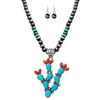 Fashion Navajo & Turquoise Bead Necklace With Cactus Blossom Pendant