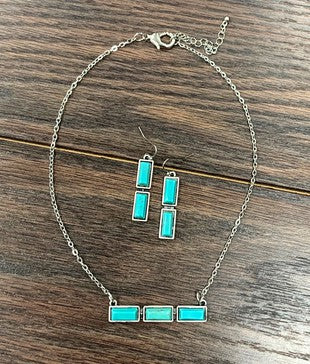 Capricorn Rectangle Natural Stone Necklace & Earrings - Turquoise