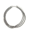 Ava 3 Strand Fashion Navajo Pearl Choker Necklace - Silver 4mm
