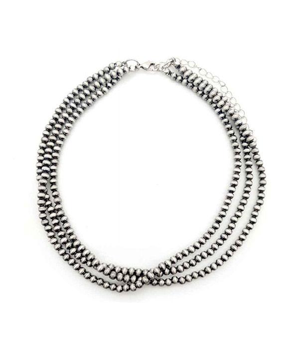 Ava 3 Strand Fashion Navajo Pearl Choker Necklace - Silver 4mm