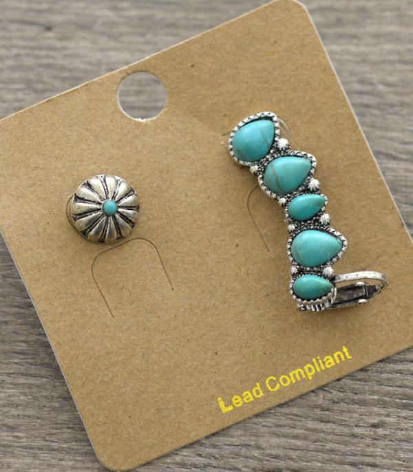 Fashion Ear Crawler Post Set - Turquoise