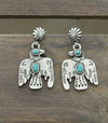 Concho Post Stamped Thunderbird Earrings - Turquoise
