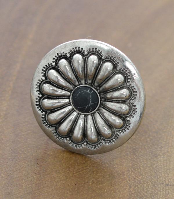 Willa Concho Stretch Fashion Ring With Stone Accent - Black