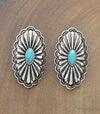 Silver Oval Concho Turquoise Earrings