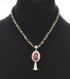 Fashion 6mm Navajo Necklace With Oval Stone Flute Blossom Pendant