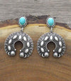 Fashion Silver Stamped Naja Stone Post Earring - Turquoise