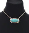 Bernadette Fashion Chain With Framed Oval Pendant -Turquoise