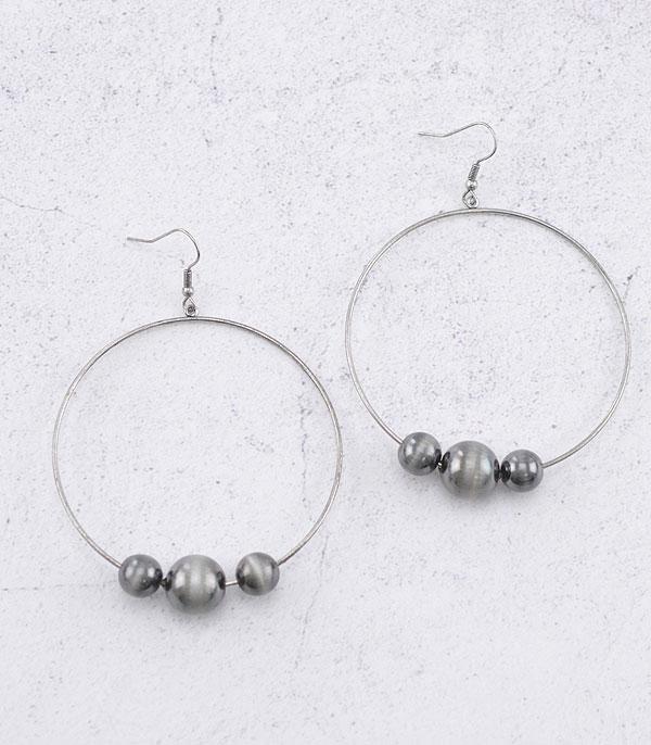 Sloan Triple Navajo Bead Wire Hoop Fish Hook Earrings  - Silver