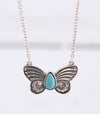Yve Fashion Silver Chain with Butterfly Pendant - Turquoise