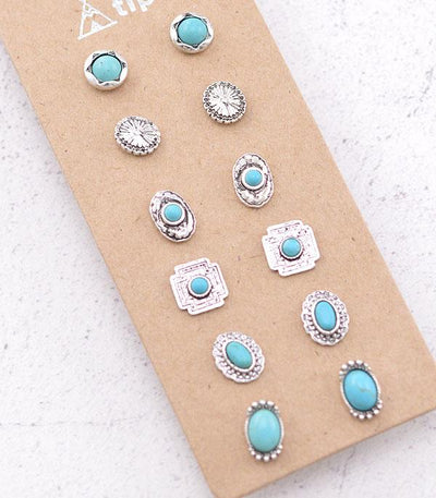 Pallet Fashion Turquoise & Silver Petite Stud Earring Set - 6 pairs