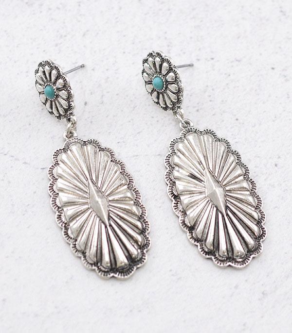 Warwick Flower Post Oval Concho Earrings - Turquoise
