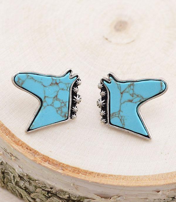 Reno Fashion Stone Horse Head Stud Earrings - Turquoise