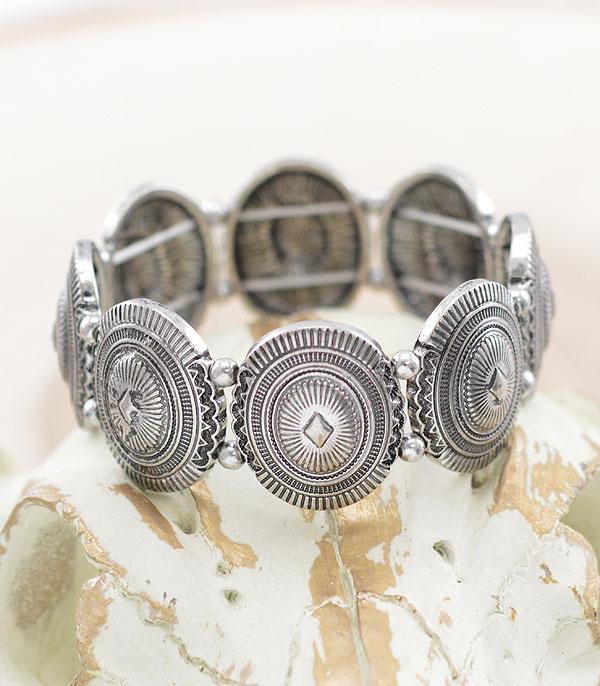 Silver Fashion Diamond Concho Stretch Bracelet - 1"