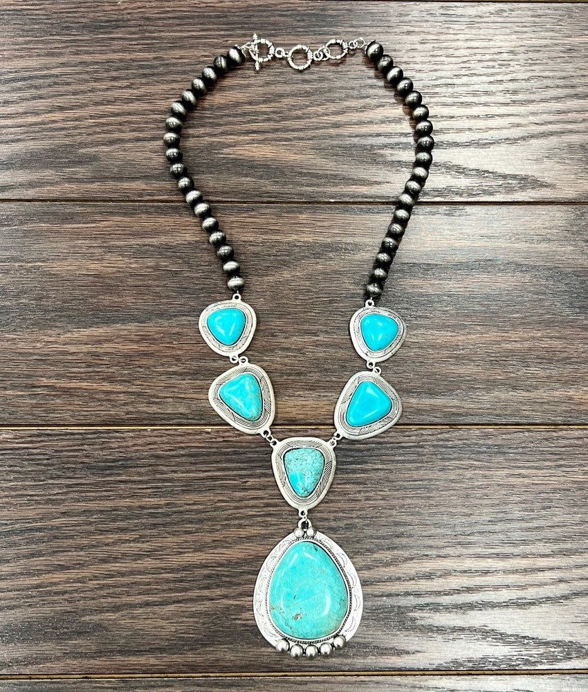 Brier Fashion Navajo Necklace With 6 Stone Turquoise Y Center