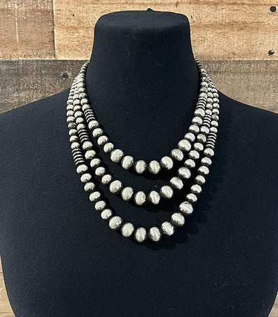 Mackenzie Oxidized Fashion Silver & Saucer Bead 3 Strand Layered Necklace - Silver