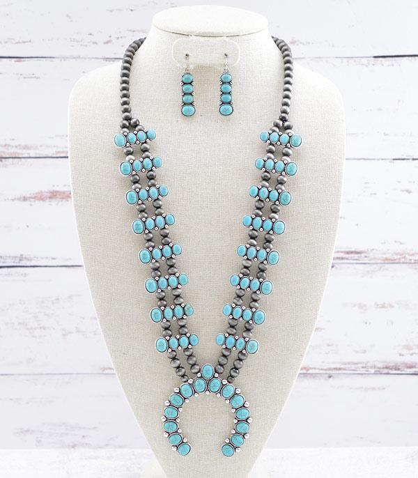Angelina Four Stone Blossom Necklace With Naja And Earrings - Turquoise