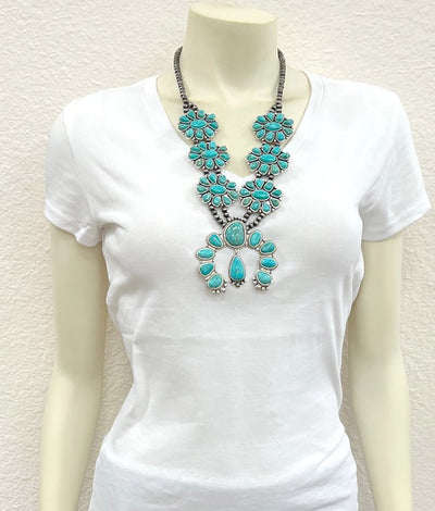 Colfax Fashion Navajo Squash Blossom Necklace - Turquoise