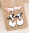 Metal Farm Animal Stud Earrings Set