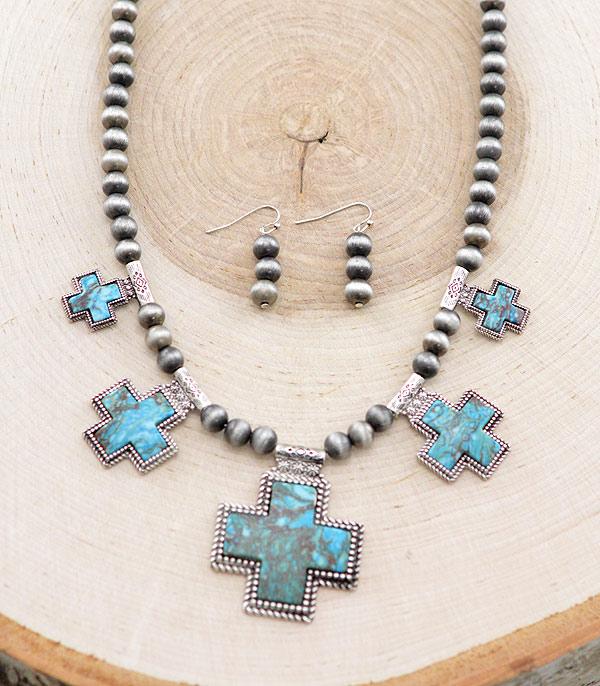 Stella Cross Blossom Fashion Navajo Necklace - Turquoise