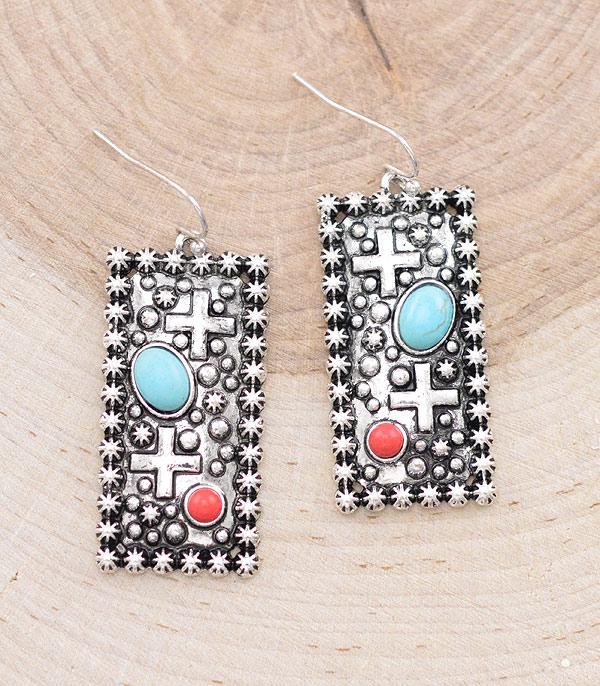 Fashion Cross Rectangle Fish Hook Earrings