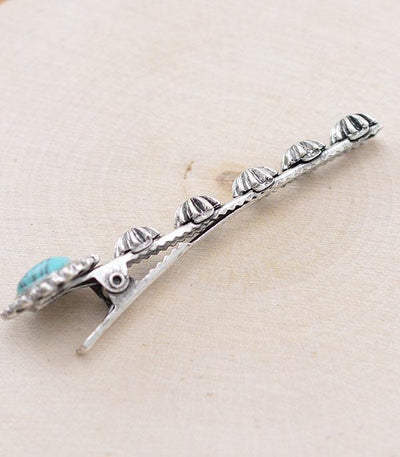 Philmont Silver Burst Hair Clip With Abstract Turquoise