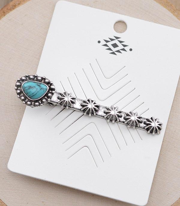 Philmont Silver Burst Hair Clip With Abstract Turquoise