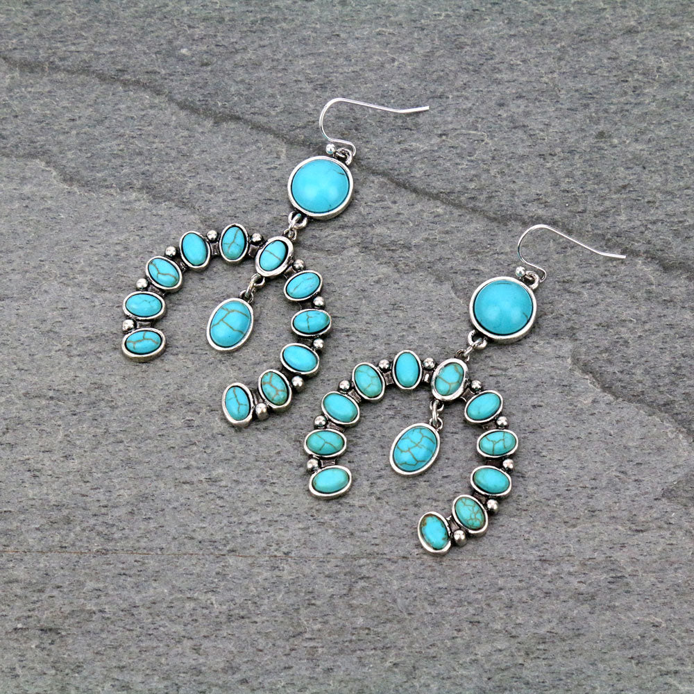 Waymaker Fashion Round Stone Naja Drop Fish Hook Earrings - Turquoise