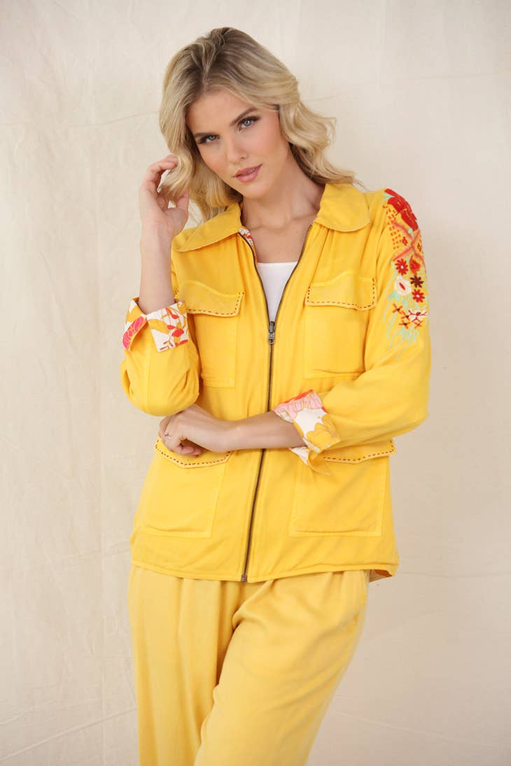 Sunset Embroidered Jacket - Yellow