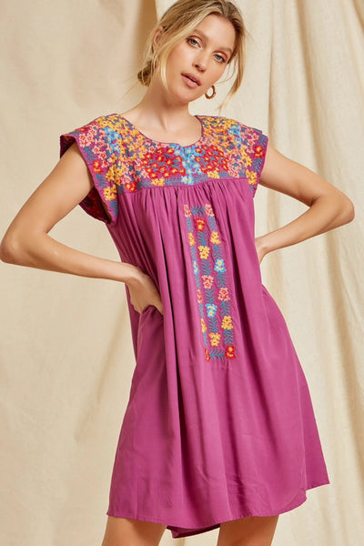Embroidered Dolman Sleeve Dress