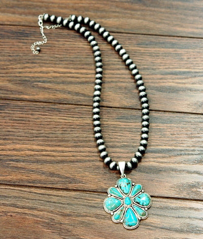 Lydia 10mm Fashion Navajo Necklace With Natural Stone Cluster Pendant - Turquoise