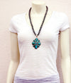 Lydia 10mm Fashion Navajo Necklace With Natural Stone Cluster Pendant - Turquoise