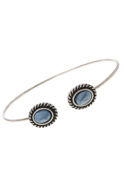 Steel Blue Double Stone Silvertone Cuff Bracelet
