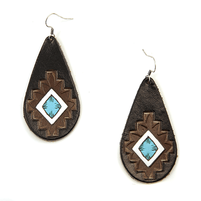 Aztec Leather Teardrop Earrings