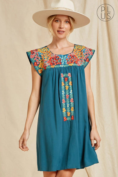 Embroidered Dolman Sleeve Dress