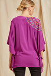 Embroidered V Neck Poncho Top