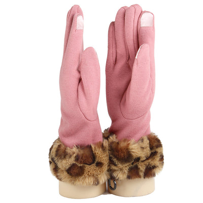 Faux Leopard Fur Gloves