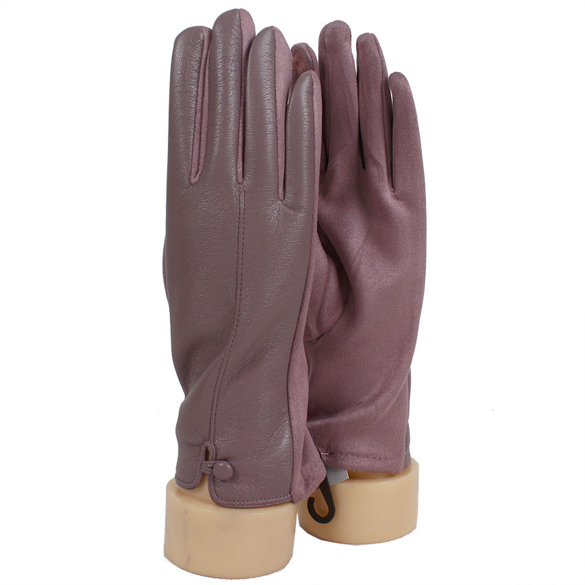 Faux Leather Button Gloves