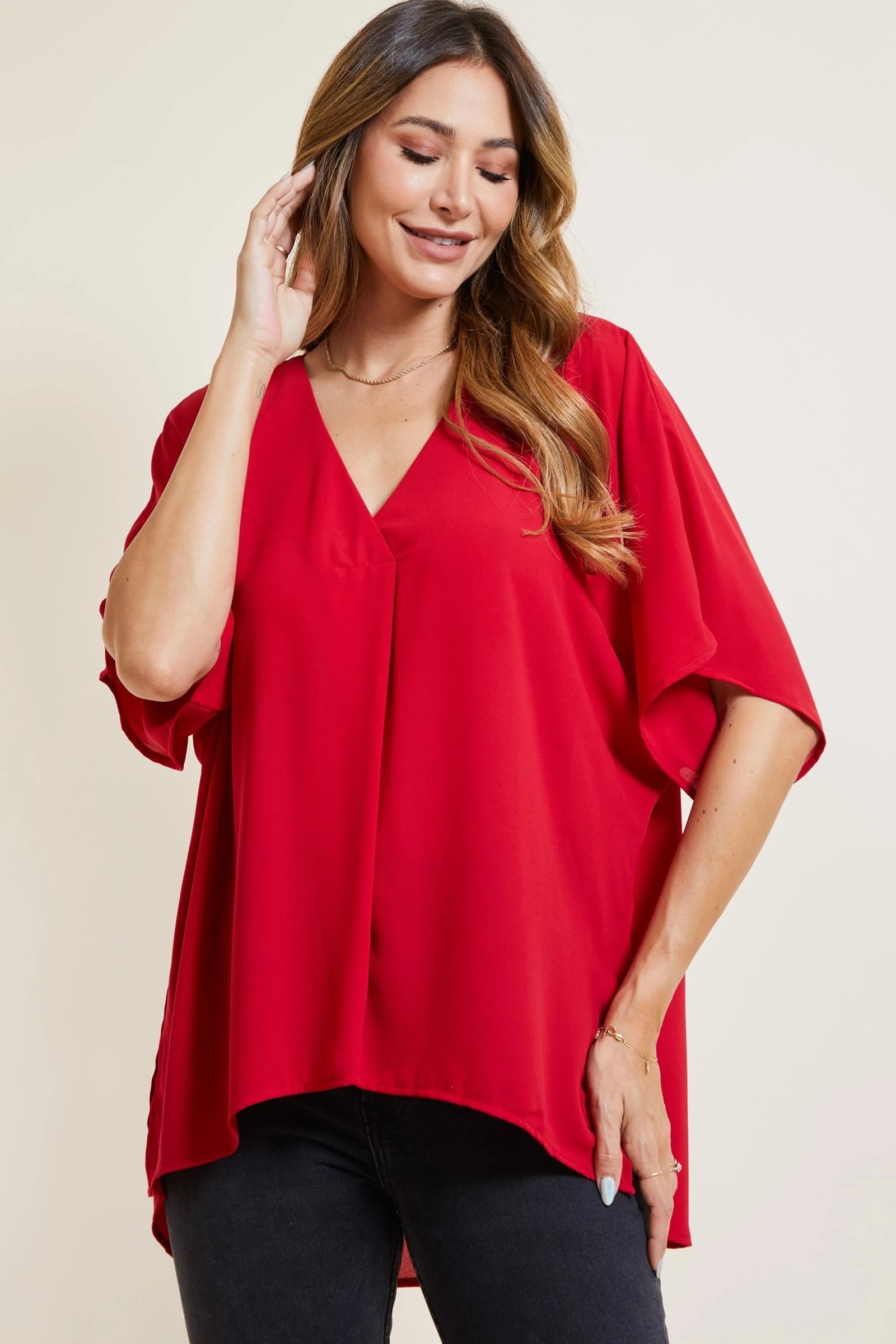 Ashley V Neck Pleated Blouse