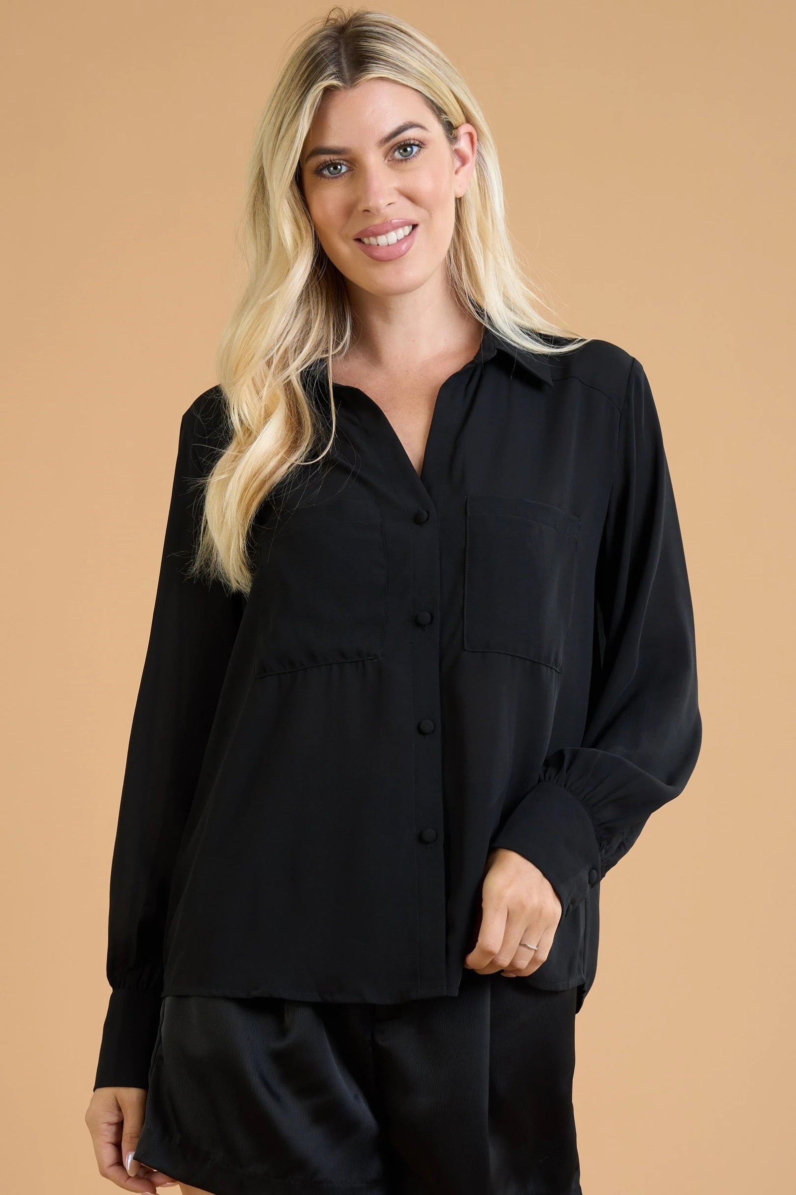 Lapel Collar Black Blouse