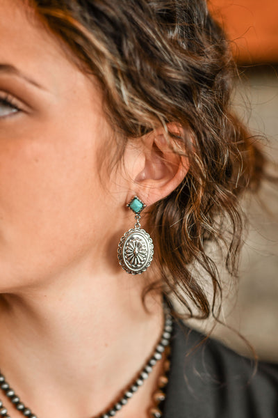 Diamond Stone Concho Drop Earrings - Turquoise
