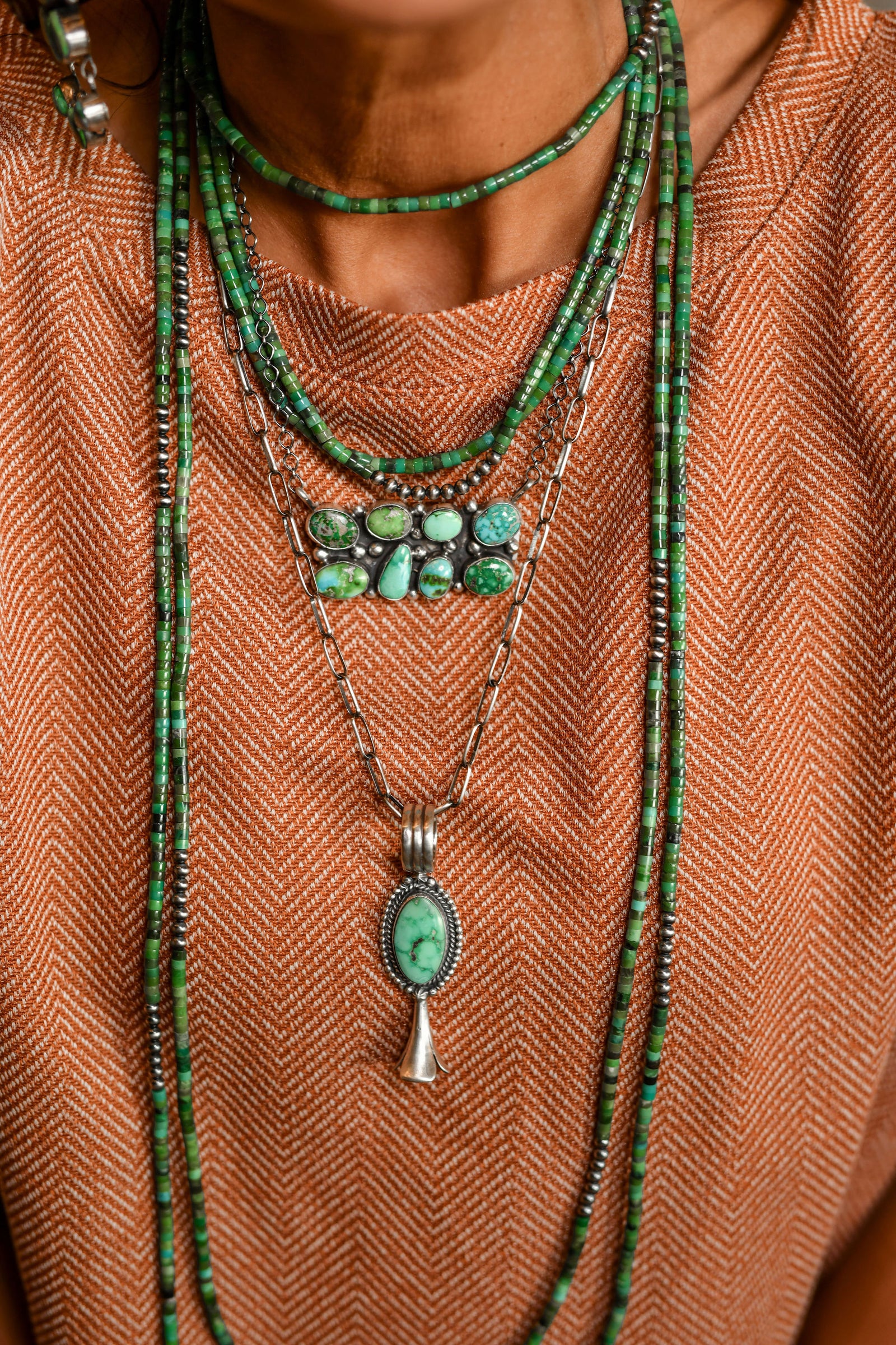 Fields of Green Turquoise Heishi Bead Necklace - 17"