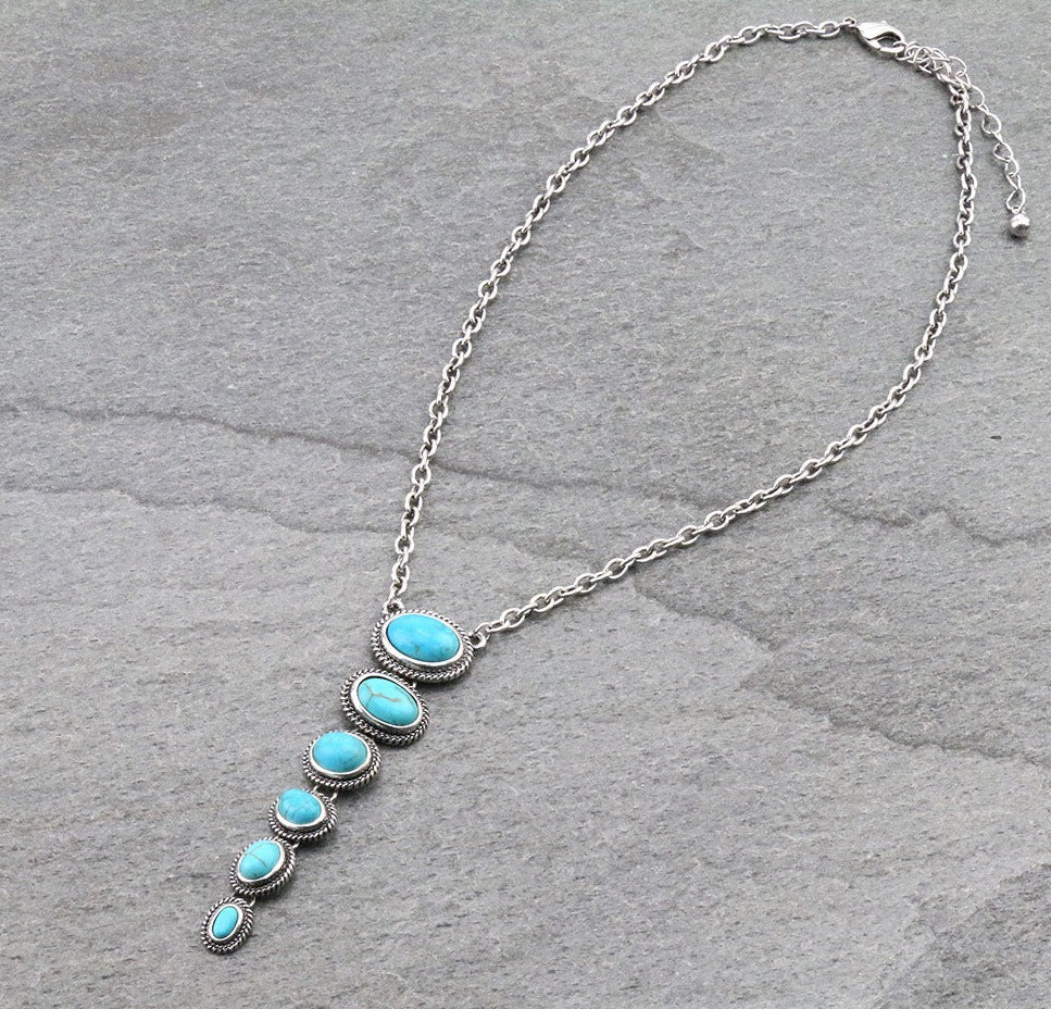 Falfurrias Fashion Y Necklace with 6 Stone Drop - Turquoise