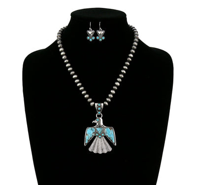 Trent Fashion Navajo Necklace With Thunderbird Pendant & Earrings - Turquoise