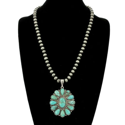 24″ Natural Turquoise Cluster Western Pearl Necklace