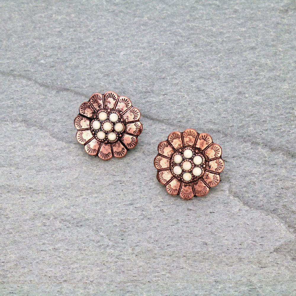 Maiden Fashion Concho Center Cluster Clip On Earrings - Copper