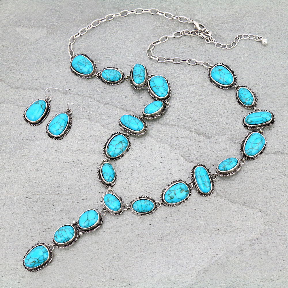 Fashion Turquoise Lariat Necklace & Earrings