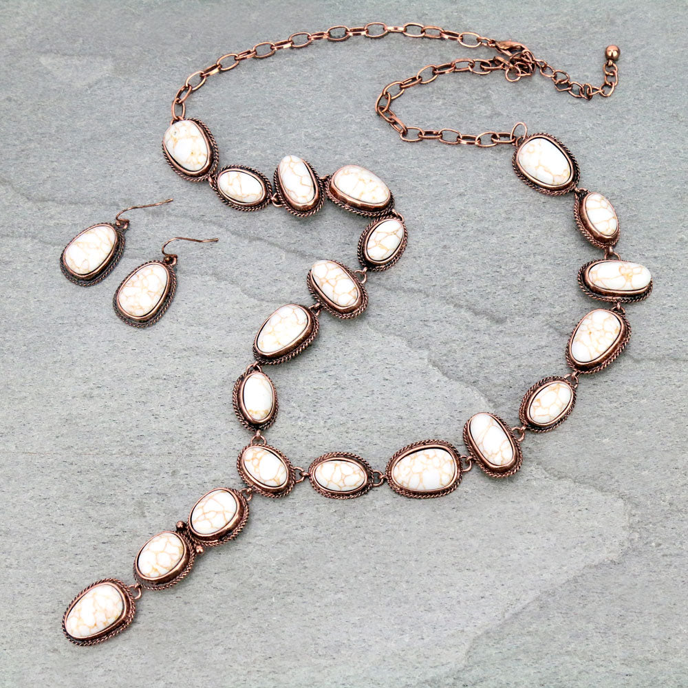 Fashion Copper Lariat Necklace & Earrings