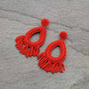 Beaded Post Earrings with Tassels - Red