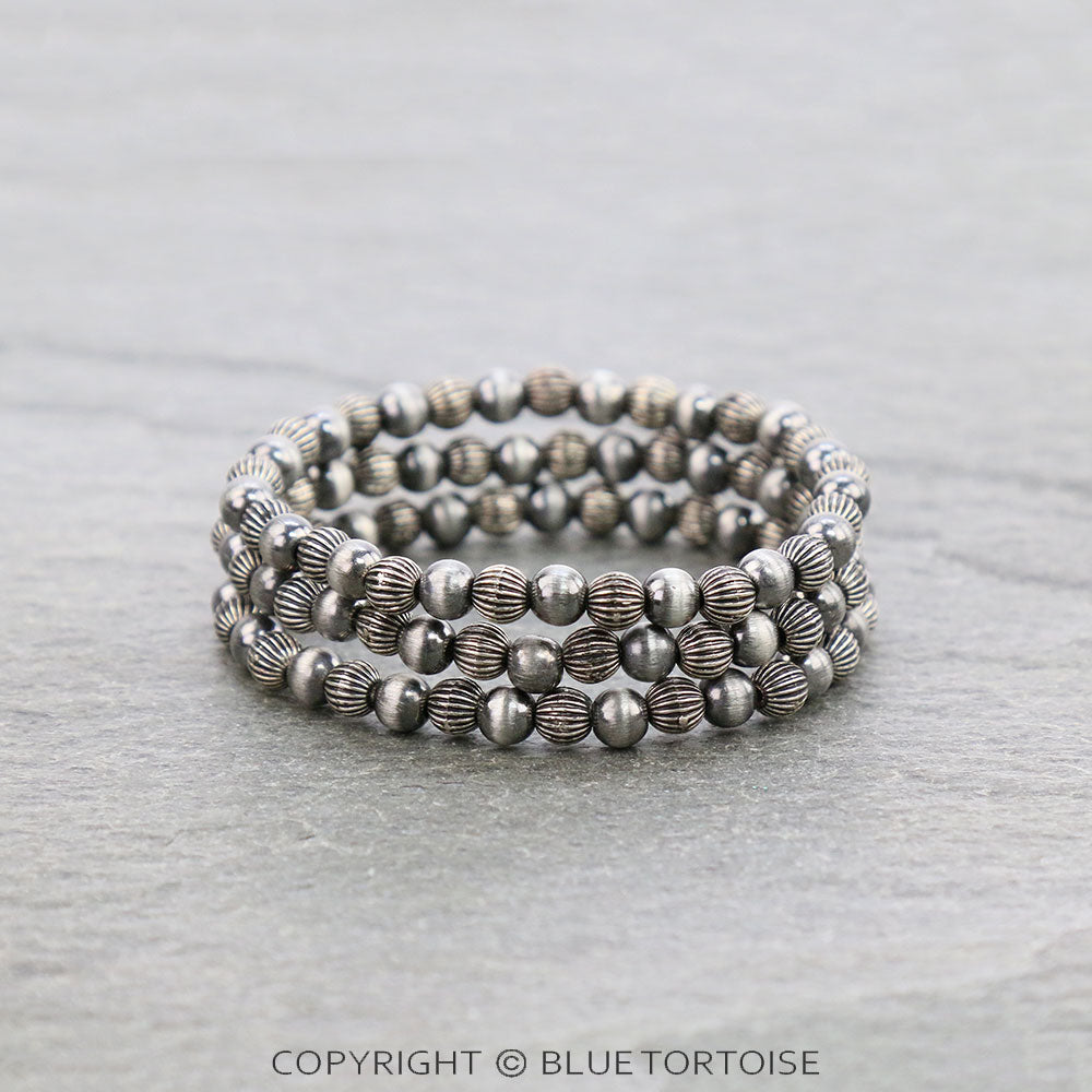Bina Set of Three Stackable Stretch Bracelets - Silver