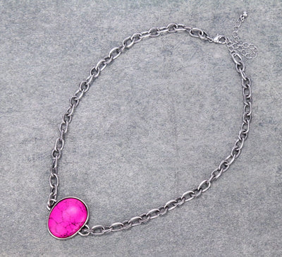 Oval Stone Pendant Necklace - Pink